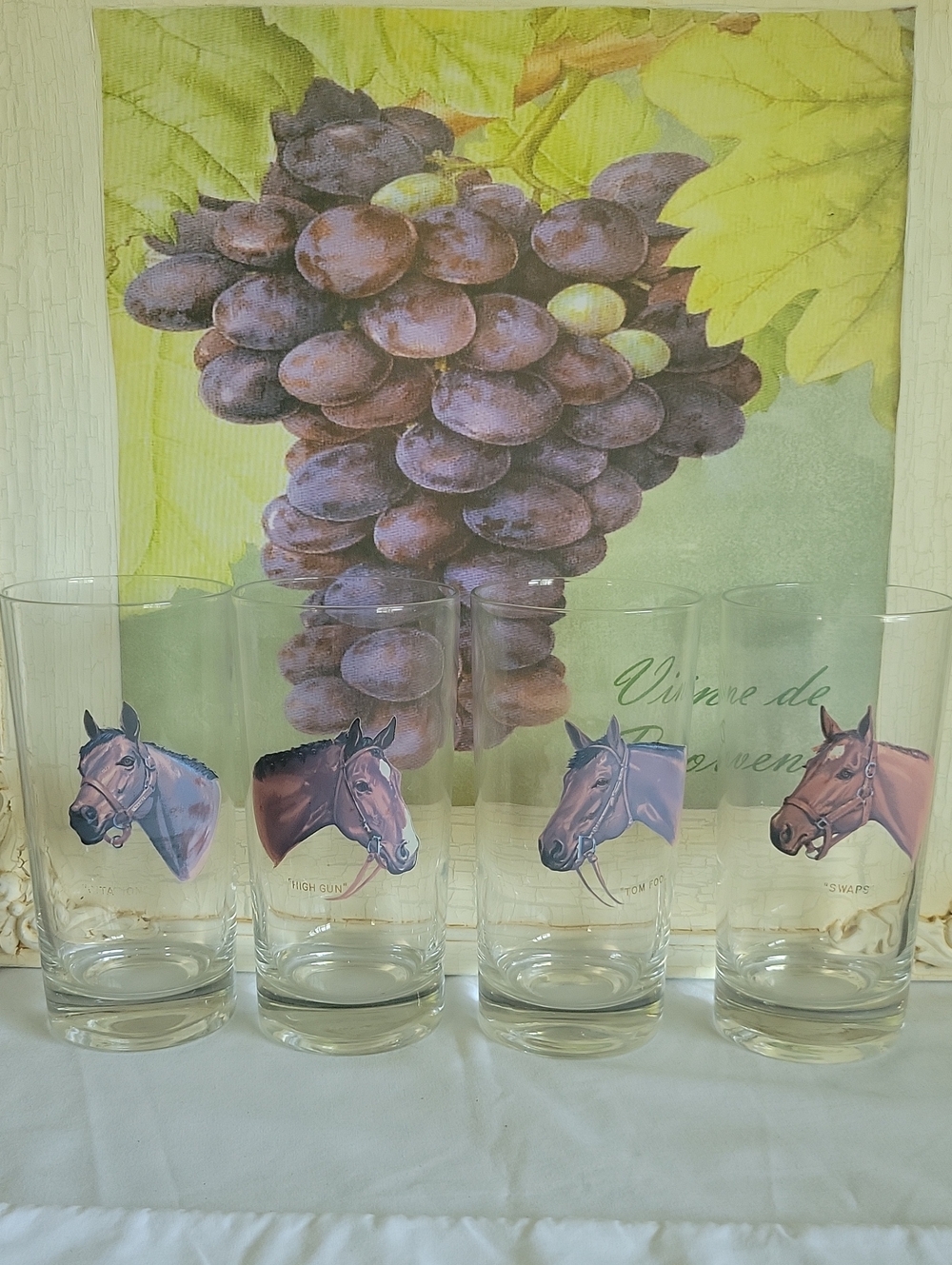 VTG 1950s Sintzenich Champion Race Horse Highball Glasses Set of 4 MCM Barware